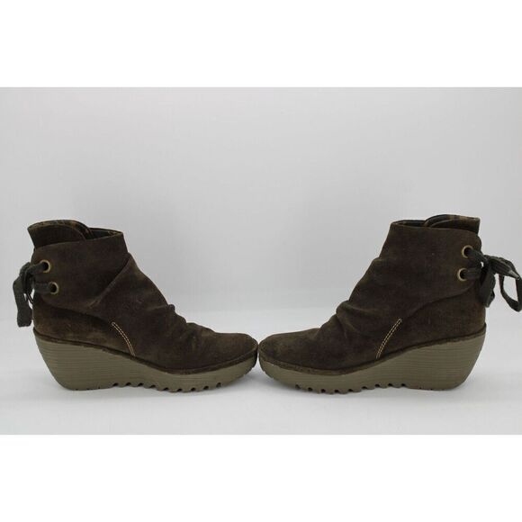 Fly London Boots Ankle Booties Brown Suede Wedge Ankle Lace/Tie Size 38 - Picture 7 of 11